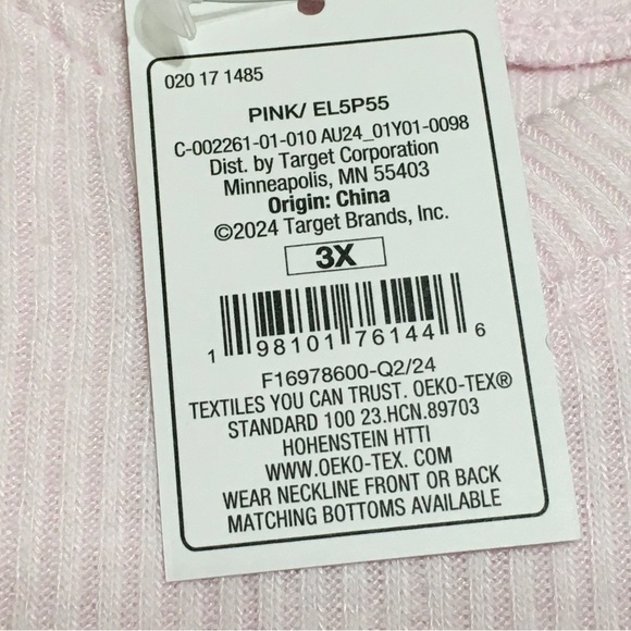 Auden Women's Plus Size 3X Cozy Pink Ribbed Pullover Crop Sleepwear Lounge Top - Picture 4 of 7